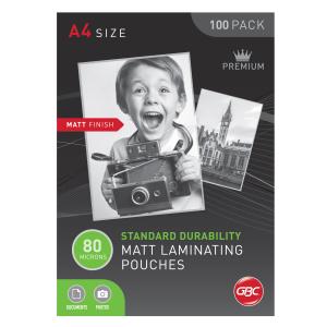 GBC Matt Laminating Pouches 80 Micron A4 Pack 100