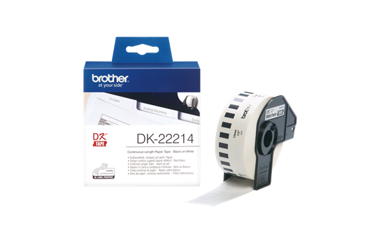 Brother DK-22214 Continuous Paper Label Roll – Black on White, 12mm wide