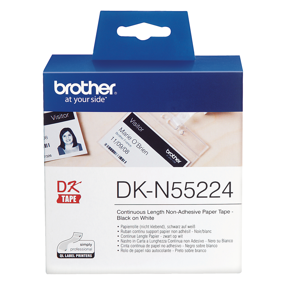 Brother DK-N55224 Continuous Non-Adhesive Paper Roll – Black on White, 54mm