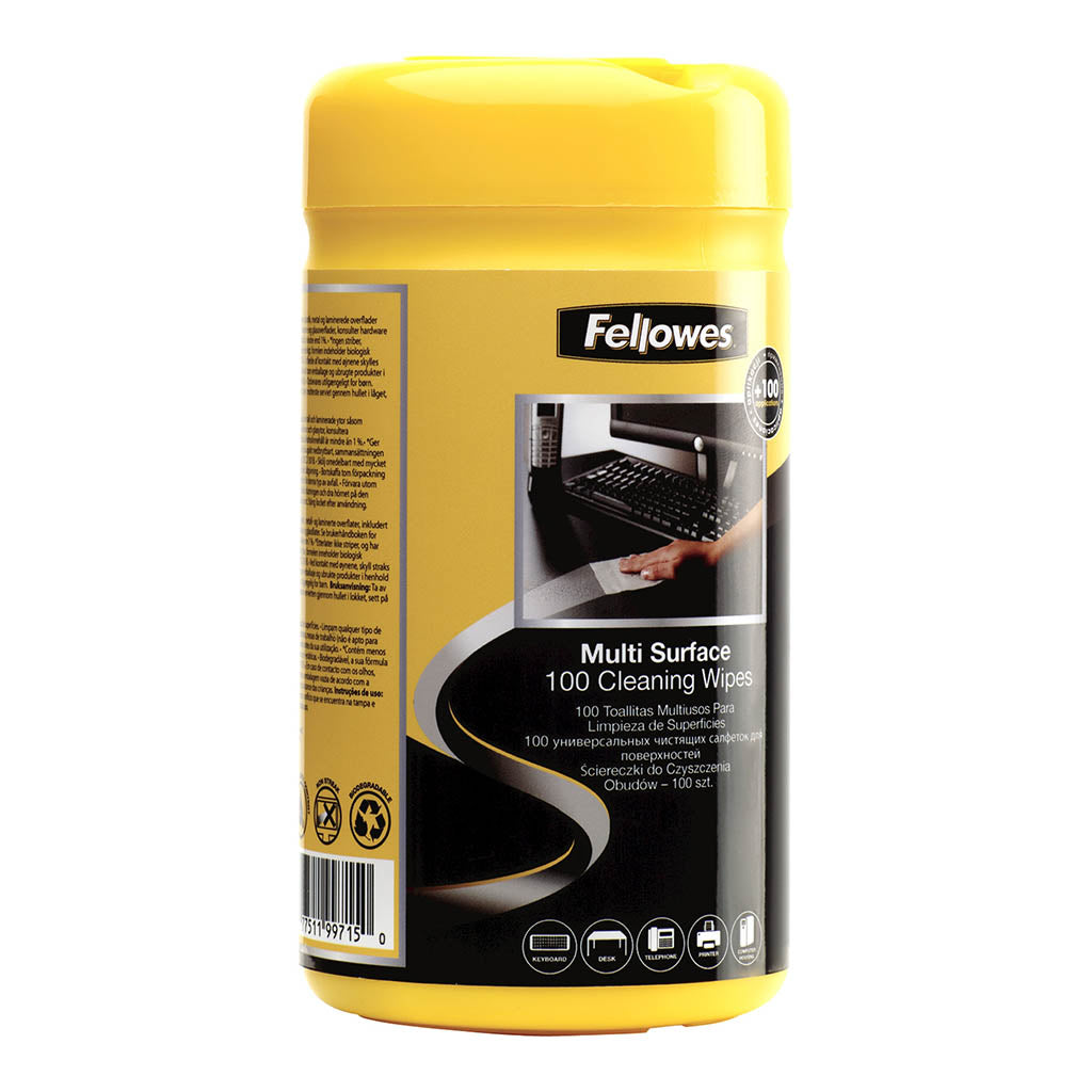 Fellowes Surface Cleaning - 100 Wipe Tub