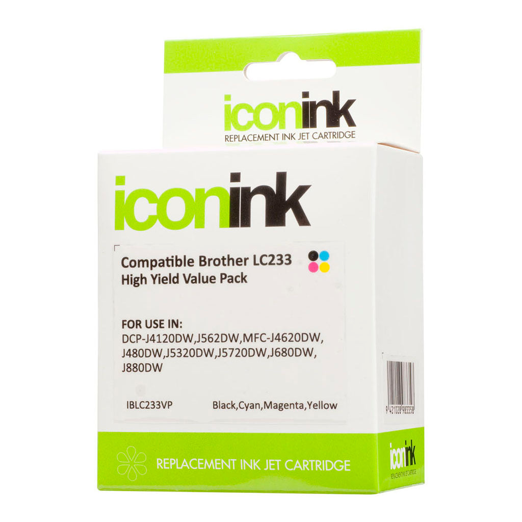 Icon Compatible Brother LC233 B/C/M/Y Value Pack (500 A4 pages each)