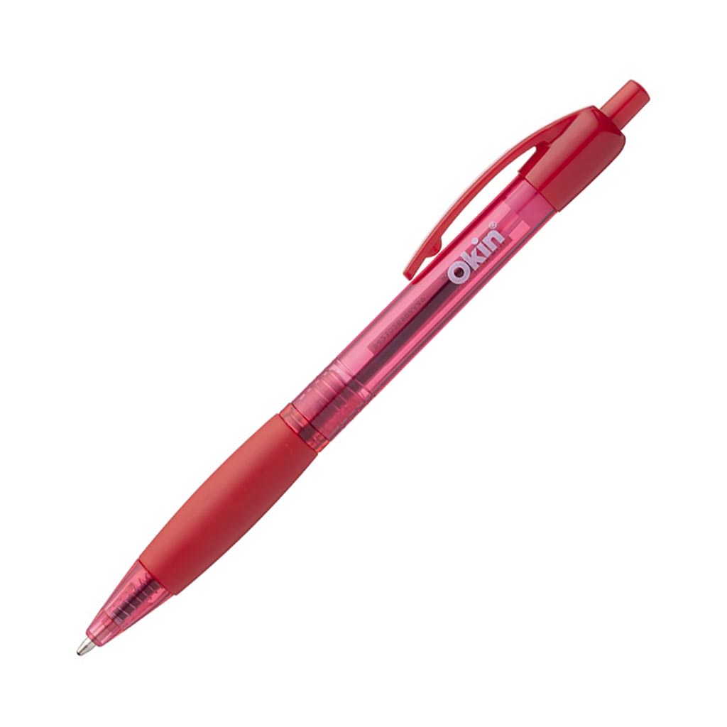 Okin Ballpoint Retractable Pen with Grip Red (Pack of Ten)