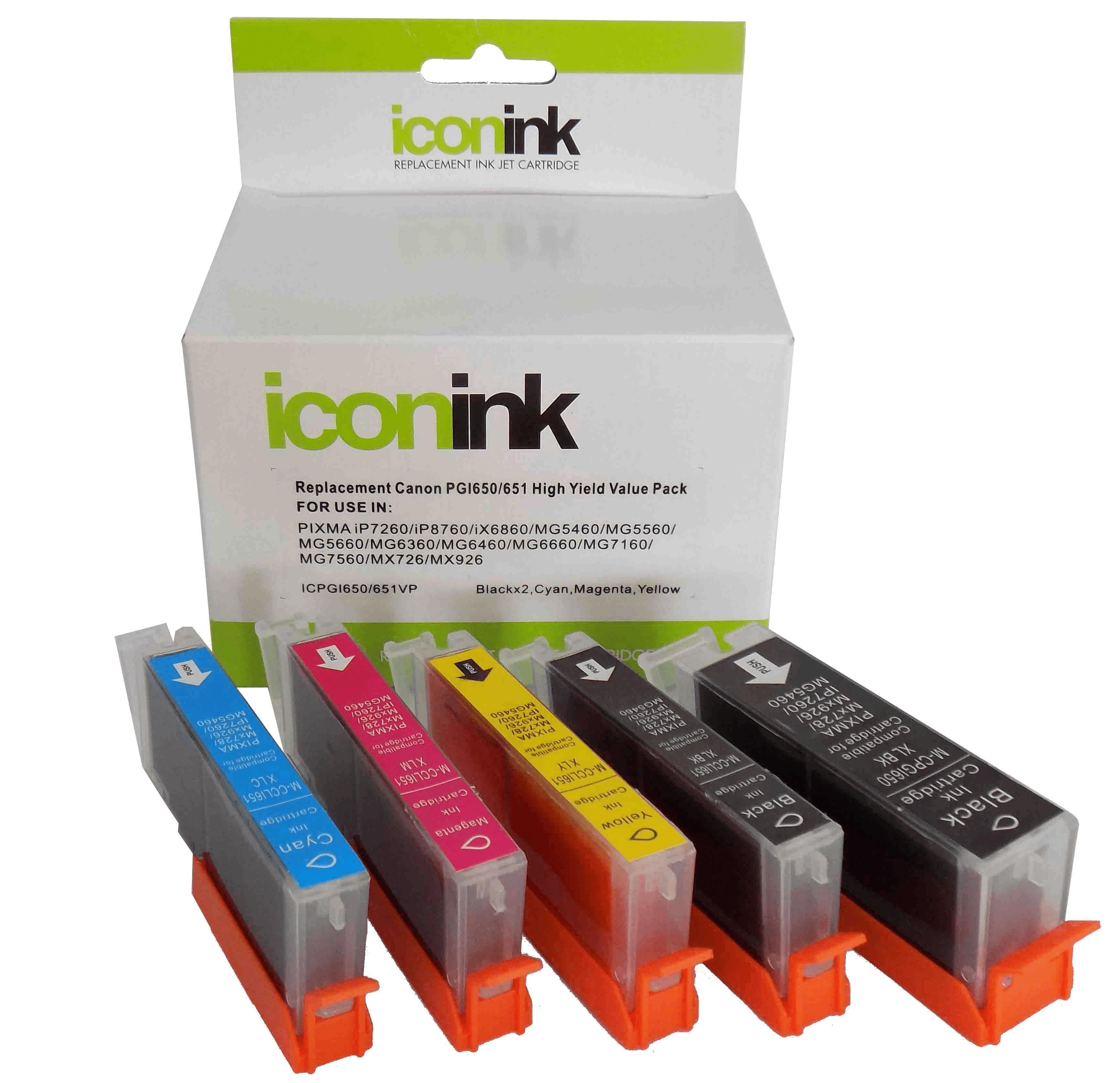 Icon Compatible Canon PGi650 CLi651 Black x2/C/M/Y Value Pack (5 inks)