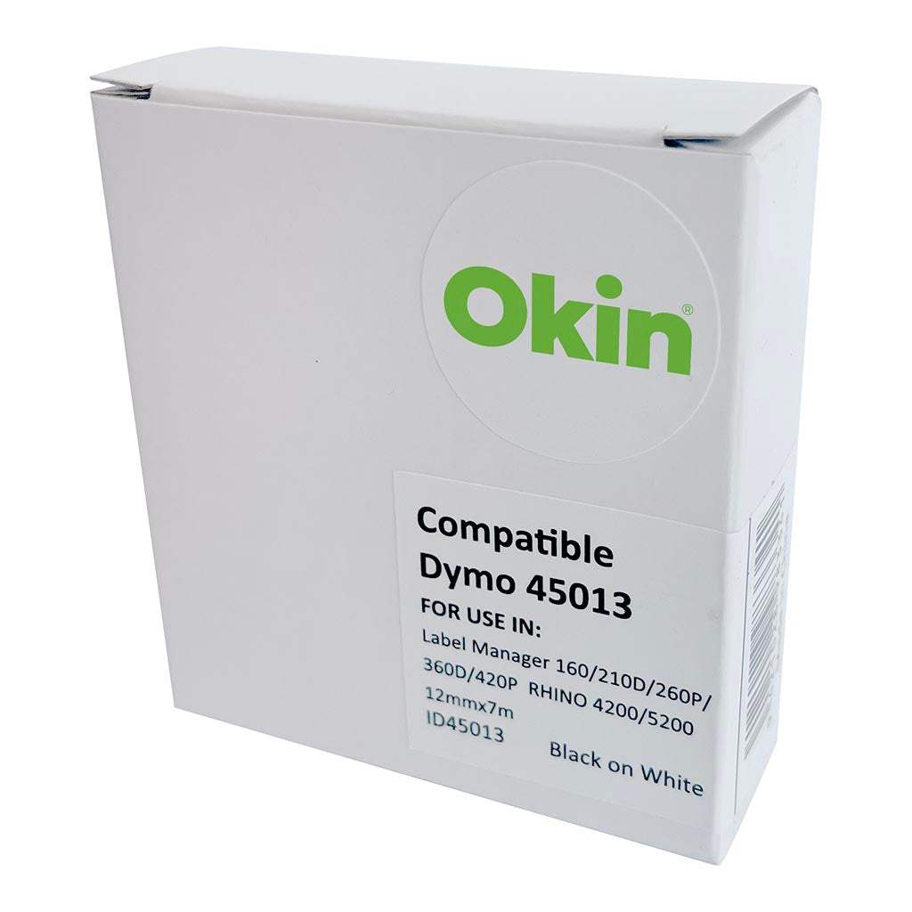 Okin Compatible Dymo D1 Label Tape 12mmx7m Black on White