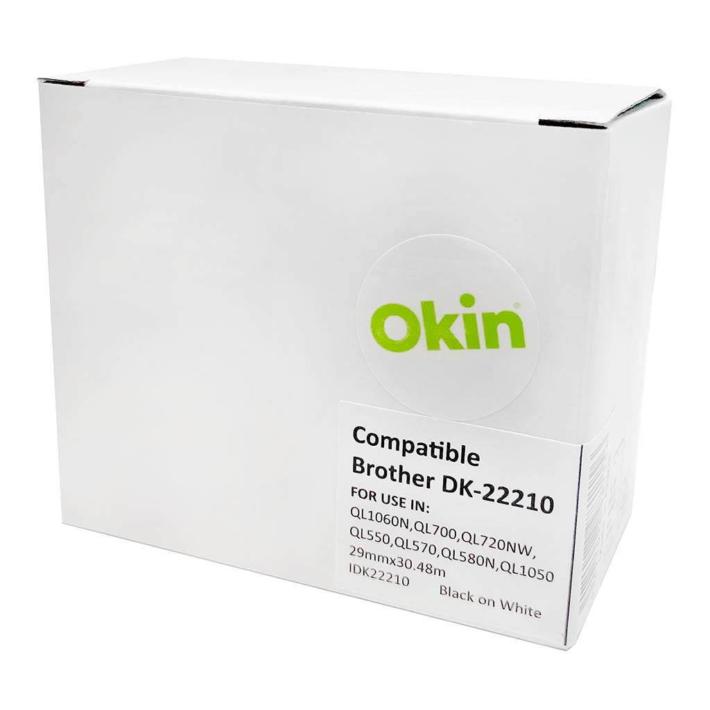 Okin Compatible Brother DK Film Labelling Tape 29mmx30m Black on White