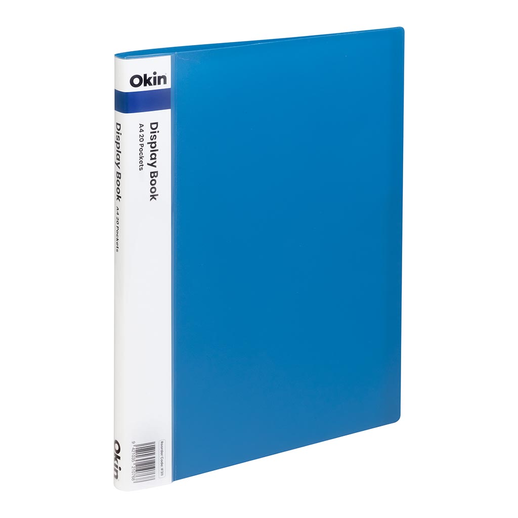 Okin Display Book A4 with Insert Spine 20 Pocket Blue