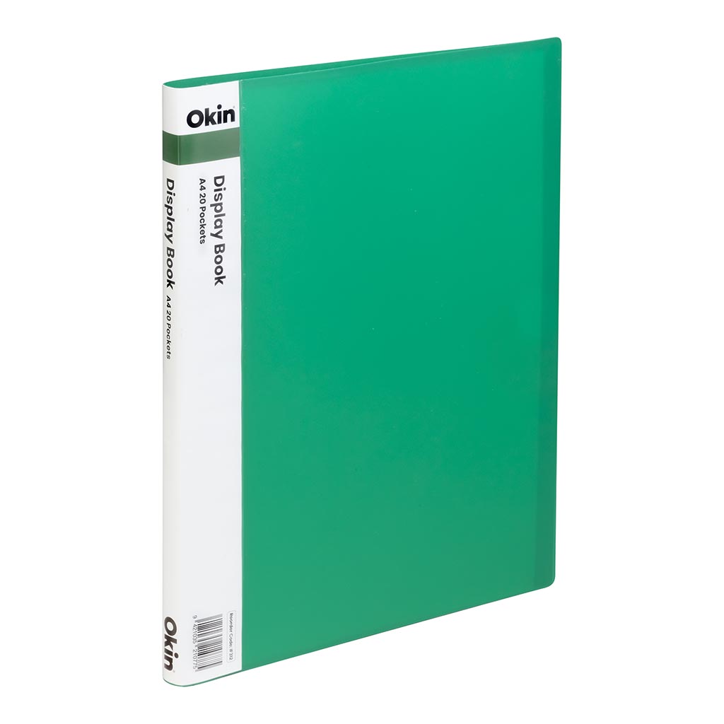 Okin Display Book A4 with Insert Spine 20 Pocket Green