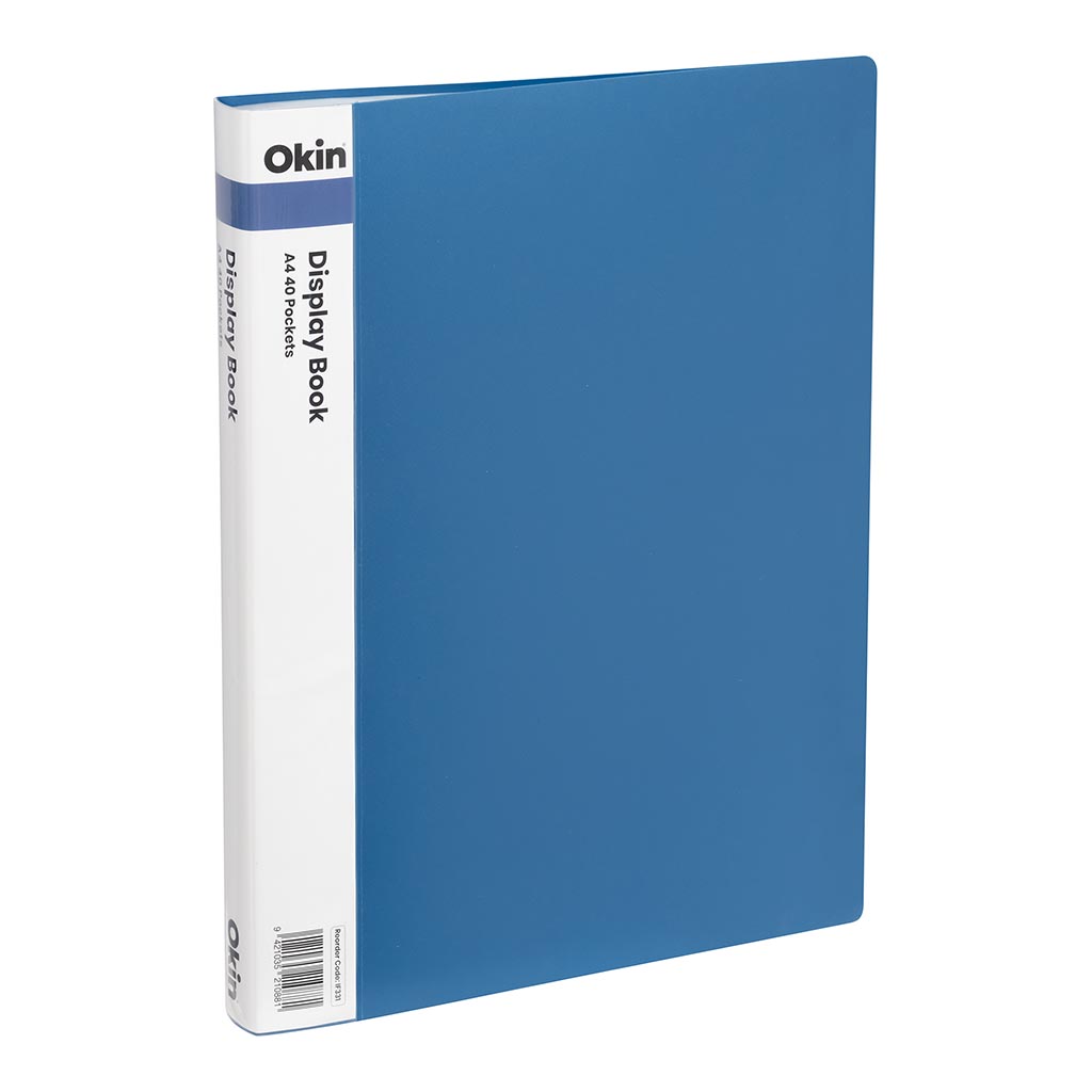 Okin Display Book A4 with Insert Spine 40 Pocket Blue