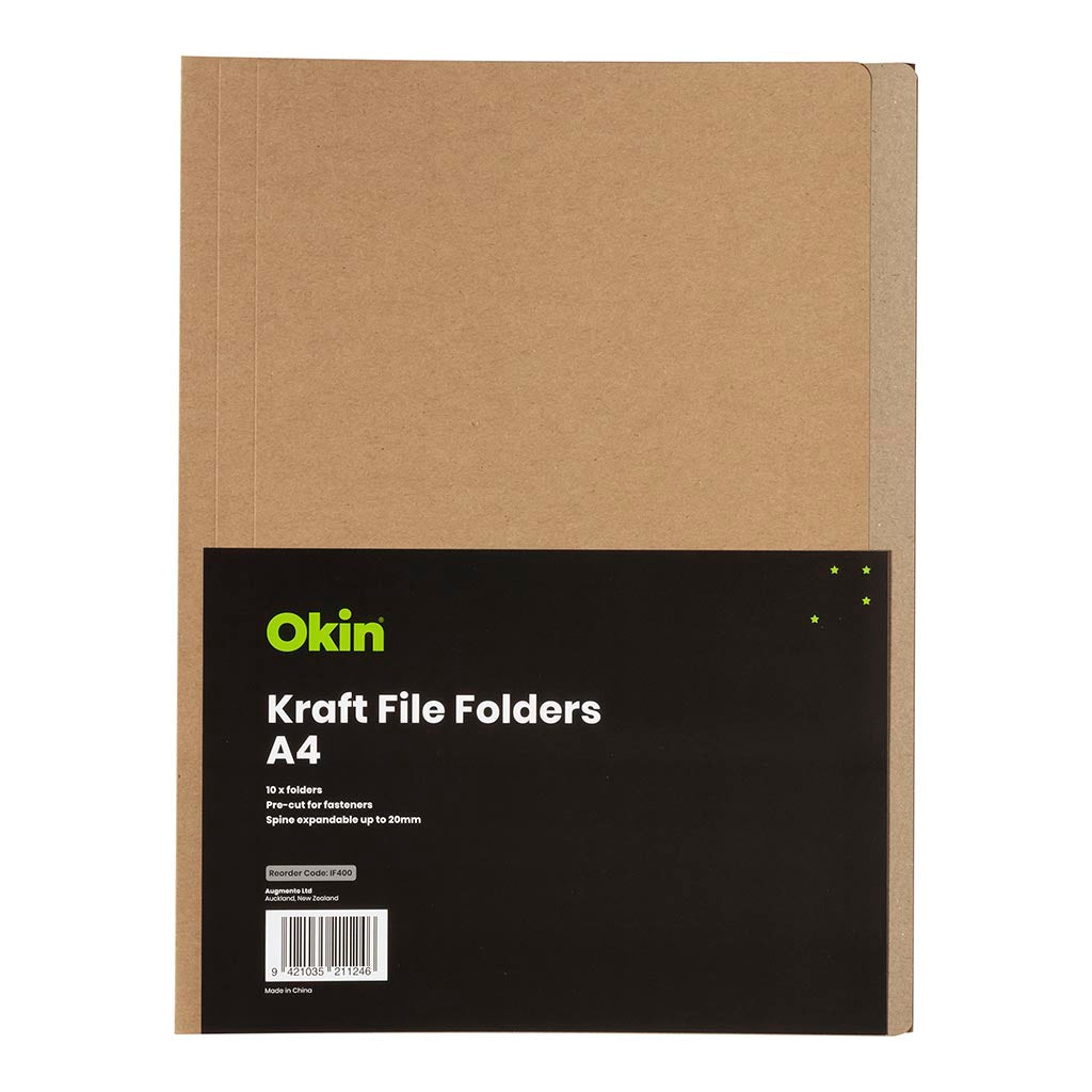 Okin Manilla File Folders A4 Kraft, Pack of 10
