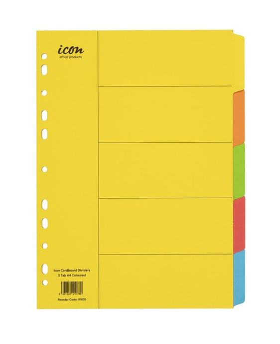 Icon Cardboard Dividers 5 Tab Coloured