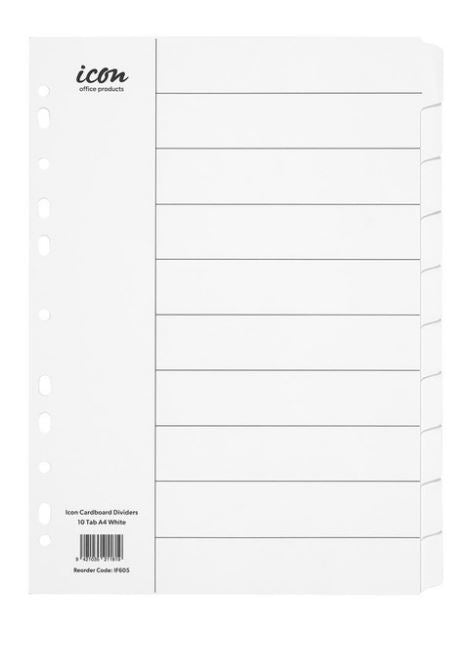 Icon Cardboard Dividers 10 Tab White