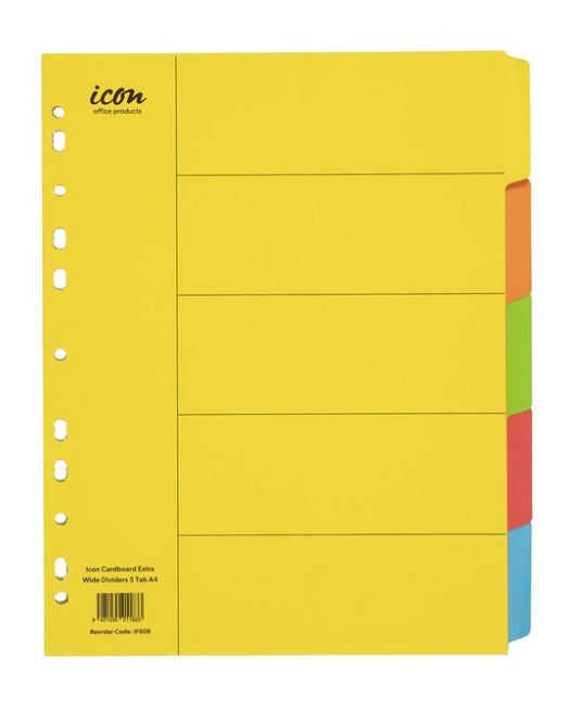 Icon Cardboard Dividers Extra Wide 5 Tab Coloured