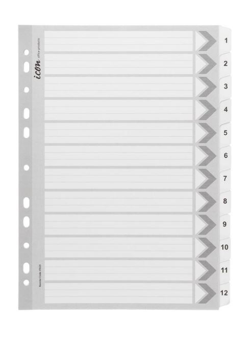 Icon Cardboard Indices with Reinforced Tabs 1-12 White