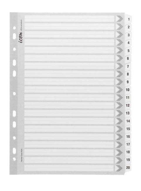Icon Cardboard Indices with Reinforced Tabs 1-20 White