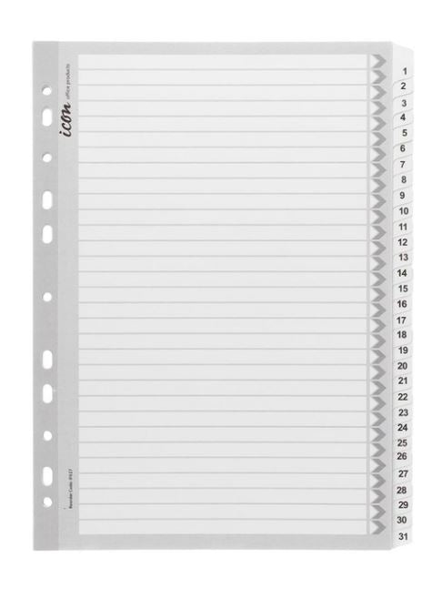 Icon Cardboard Indices with Reinforced Tabs 1-31 White
