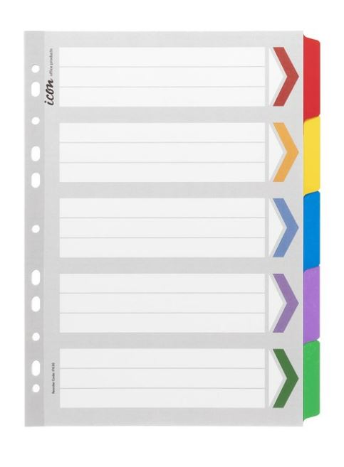 Icon Cardboard Dividers with Reinforced Tabs 5 Tab Coloured