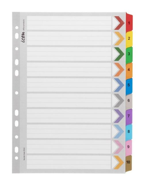 Icon Cardboard Indices with Reinforced Tabs 1-10 Coloured