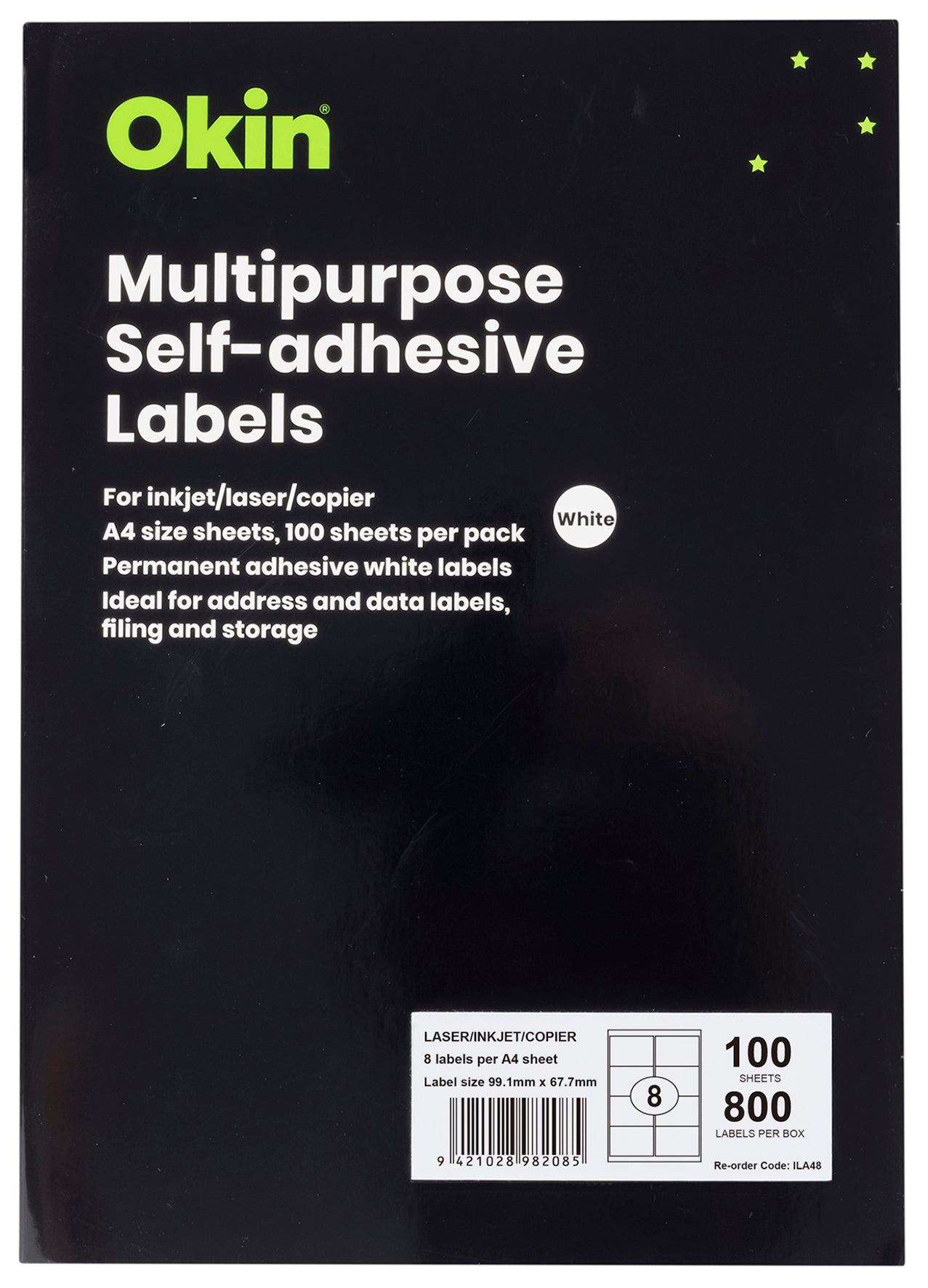 Okin Multipurpose Labels 8 Per Sheet 99.1x67.7mm, Pack of 100