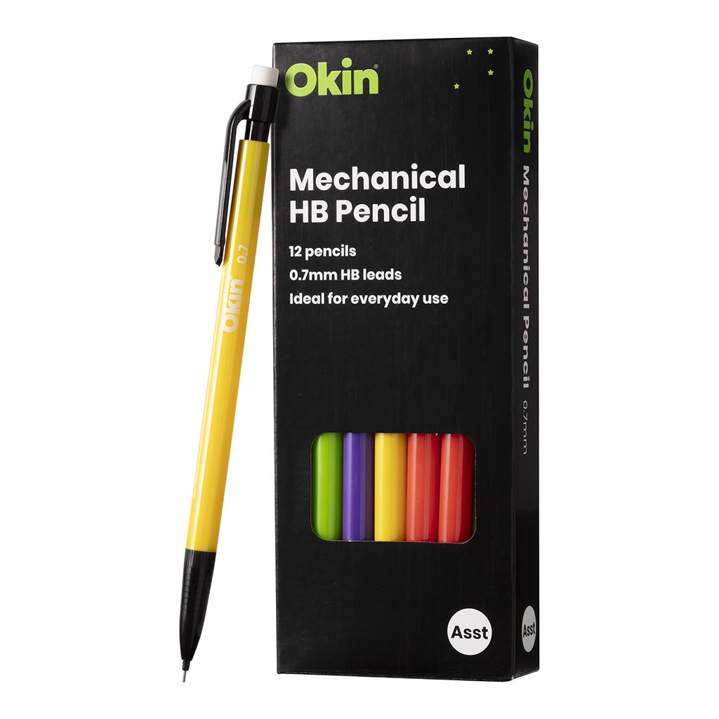 Okin Mechanical Pencil HB 0.7mm Assorted (Pack of 12)
