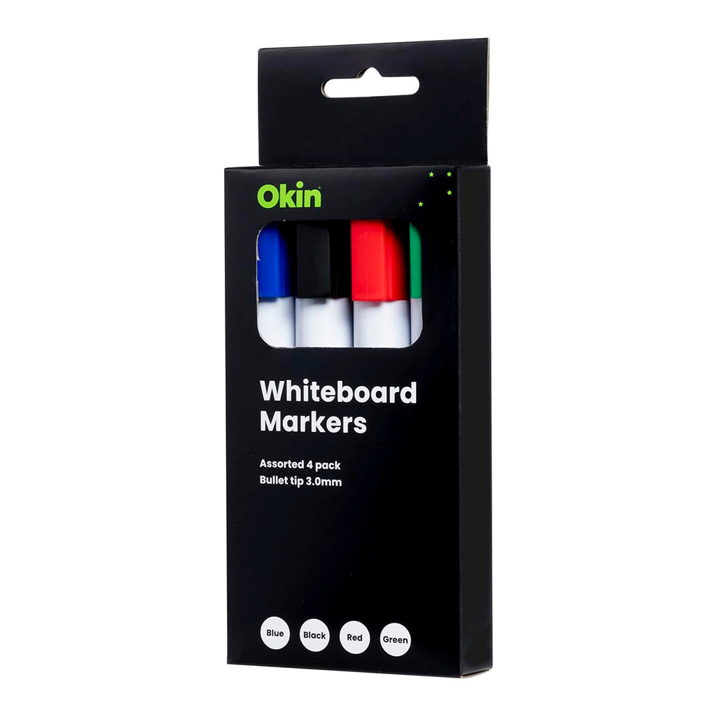Okin Whiteboard Marker Bullet Tip Asst, Pack of 4