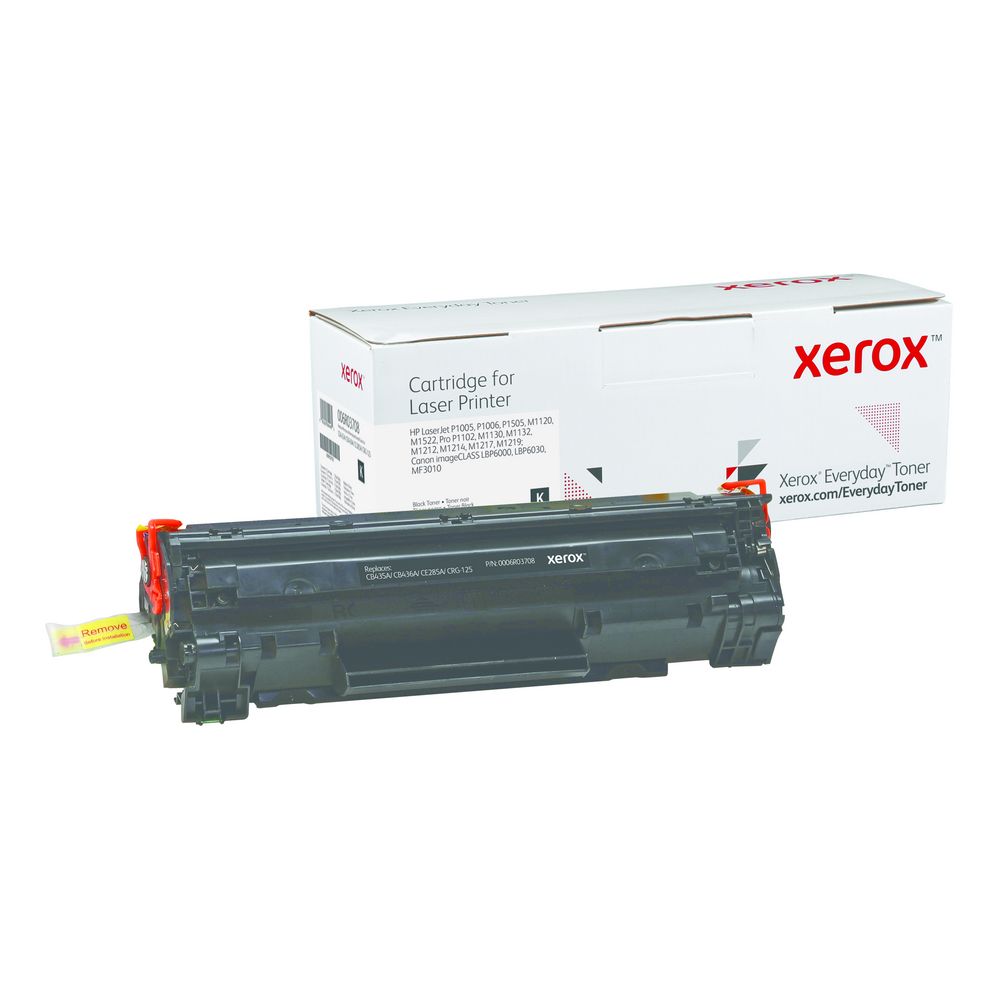 Black Standard Yield Everyday Toner from Xerox, replacement for HP CB435A, CB436A, CE285A, Canon CRG-125