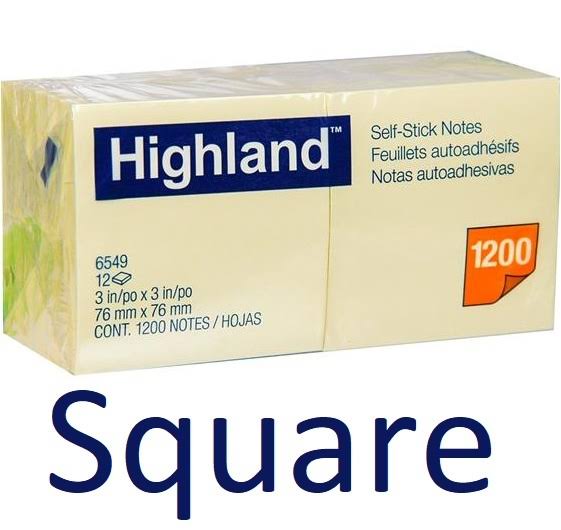 Highland Self-stick Removable Notes 76x76mm Yellow 12 Pads Pack