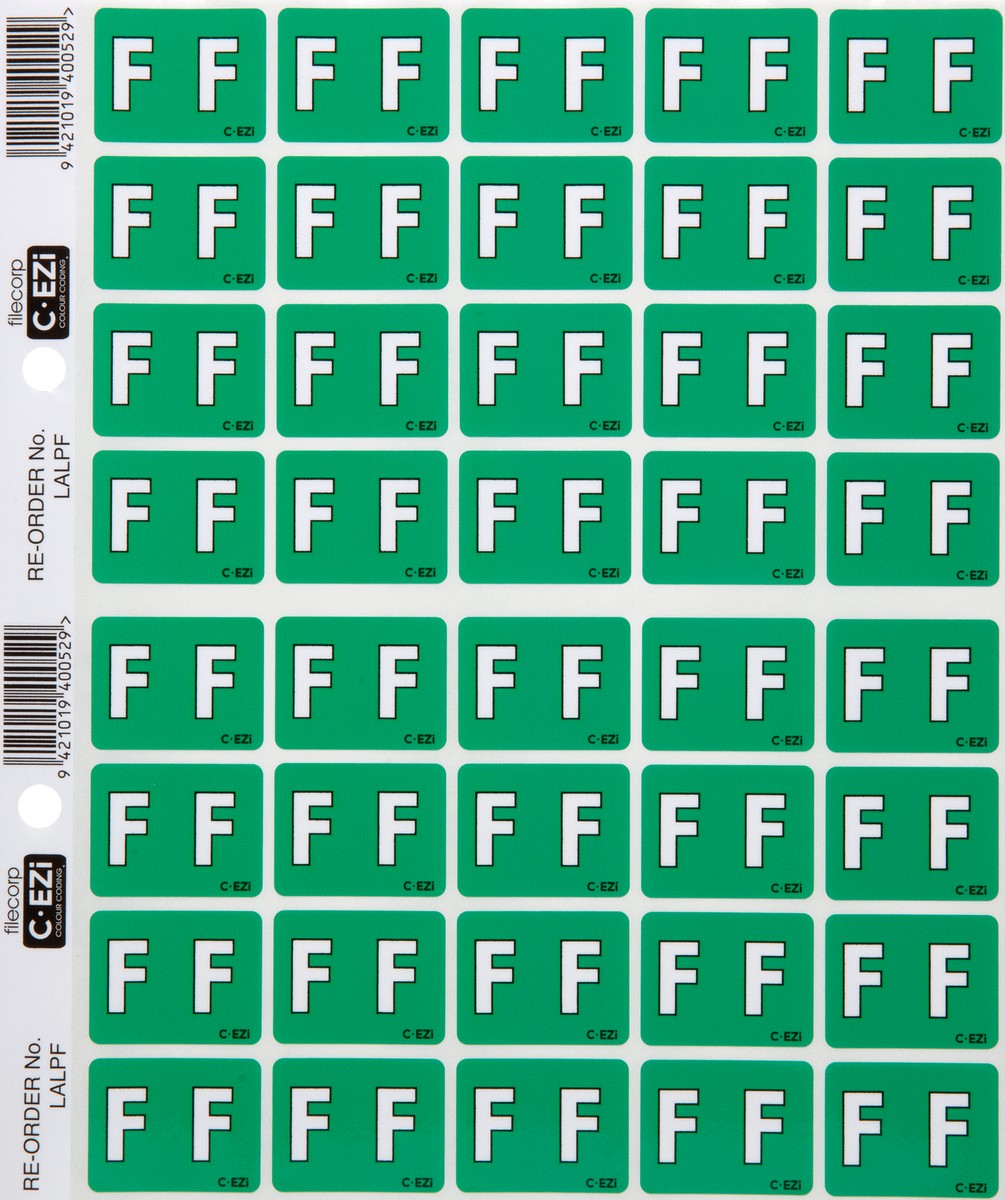 Filecorp C-Ezi Alpha Lateral Labels Letter F 24mm Sheet of 40