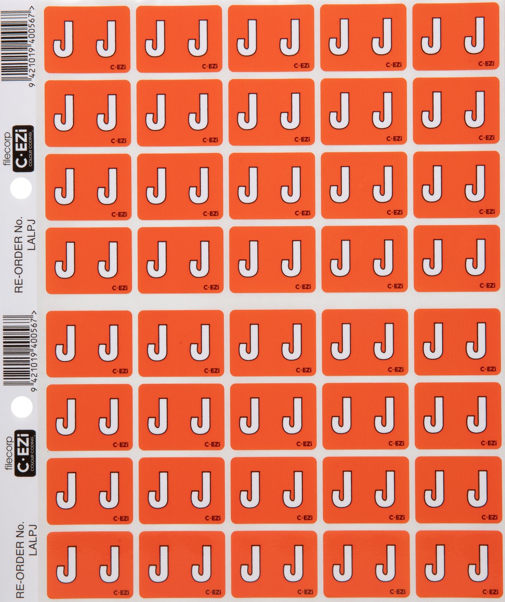 Filecorp C-Ezi Alpha Lateral Labels Letter J 24mm Sheet of 40