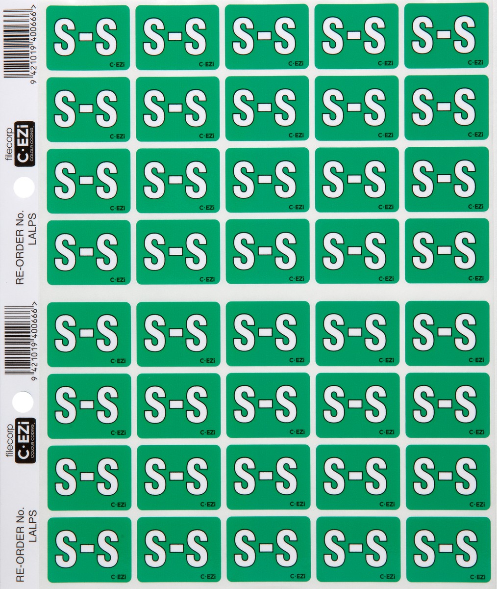 Filecorp C-Ezi Alpha Lateral Labels Letter S 24mm Sheet of 40 ...