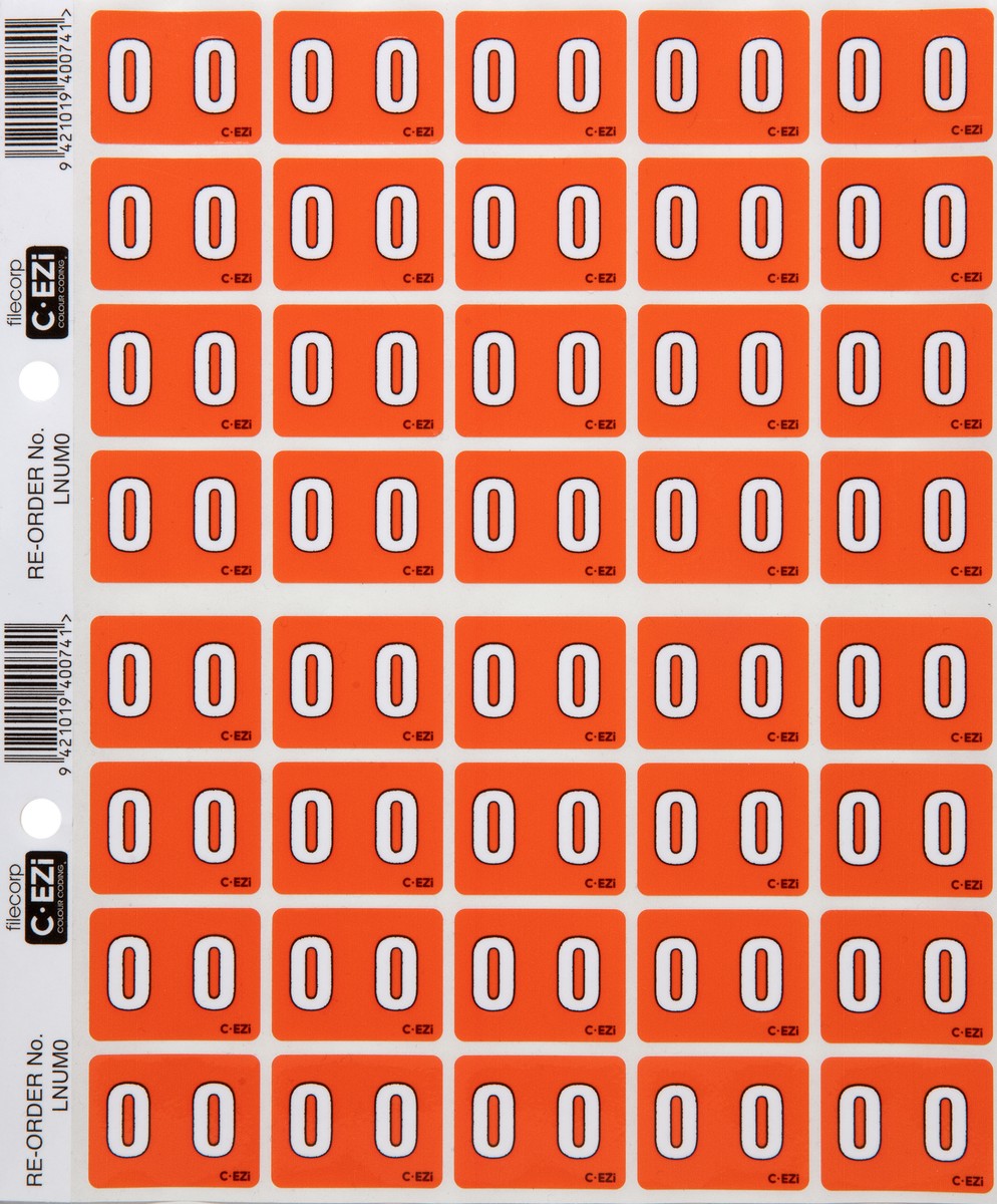 Filecorp C-Ezi Numeric Lateral Labels Number 0, 24mm Sheet of 40