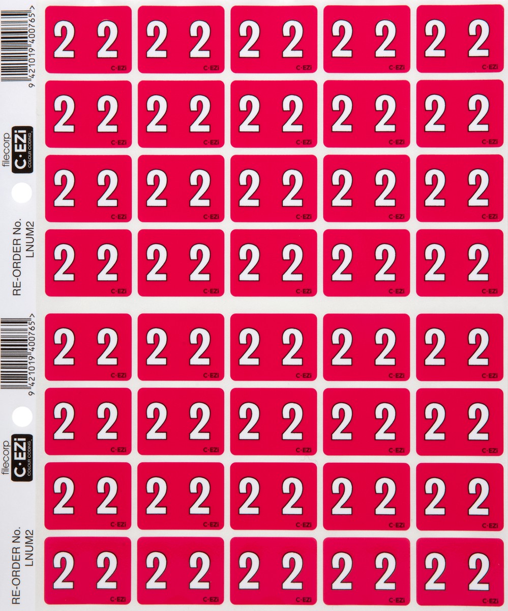 Filecorp C-Ezi Numeric Lateral Labels Number 2, 24mm Sheet of 40