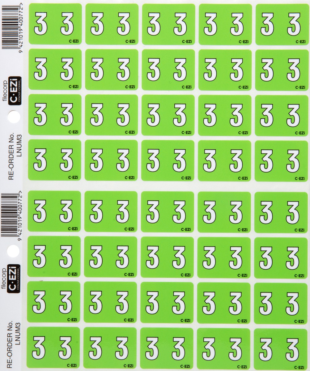Filecorp C-Ezi Numeric Lateral Labels Number 3, 24mm Sheet of 40