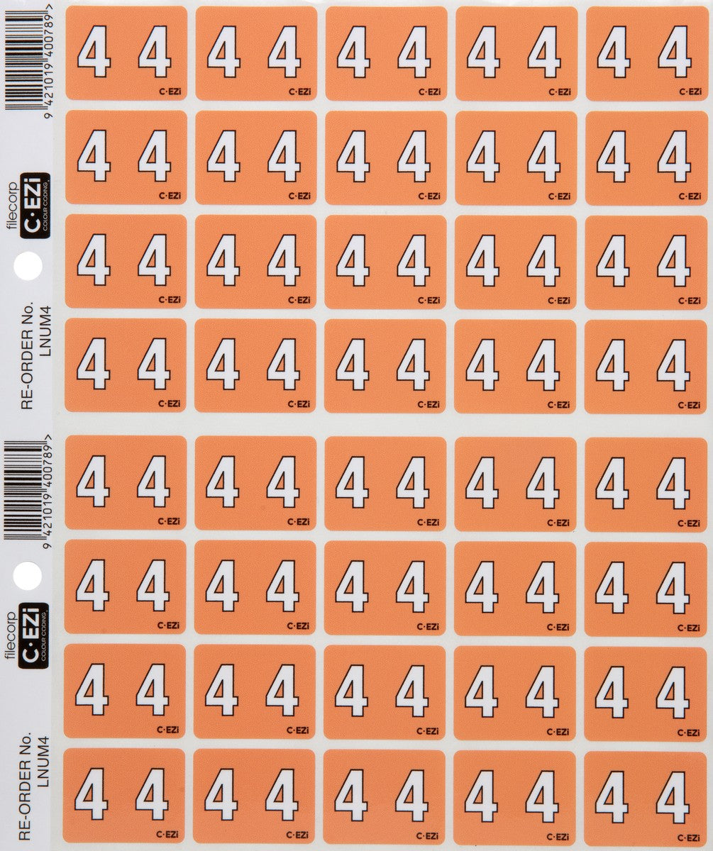 Filecorp C-Ezi Numeric Lateral Labels Number 4, 24mm Sheet of 40