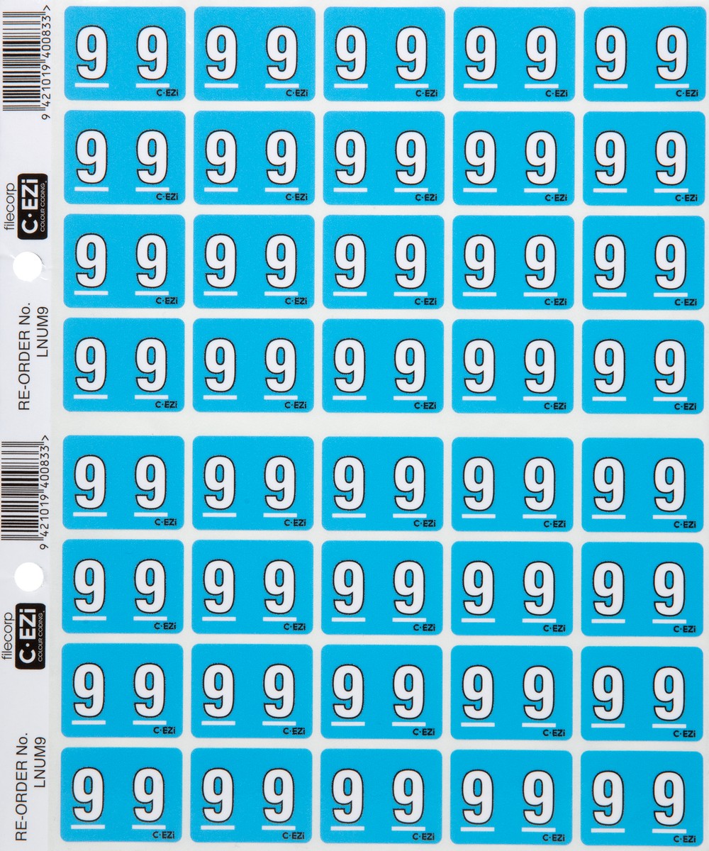 Filecorp C-Ezi Numeric Lateral Labels Number 9, 24mm Sheet of 40