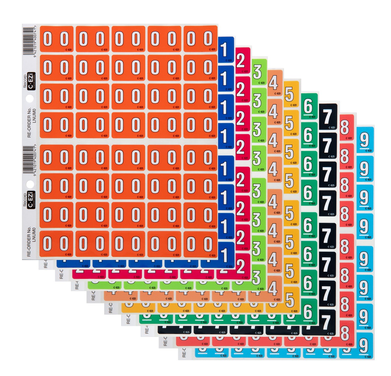 Filecorp C-Ezi Numeric Lateral Labels, Full Set of Numbers 0-9