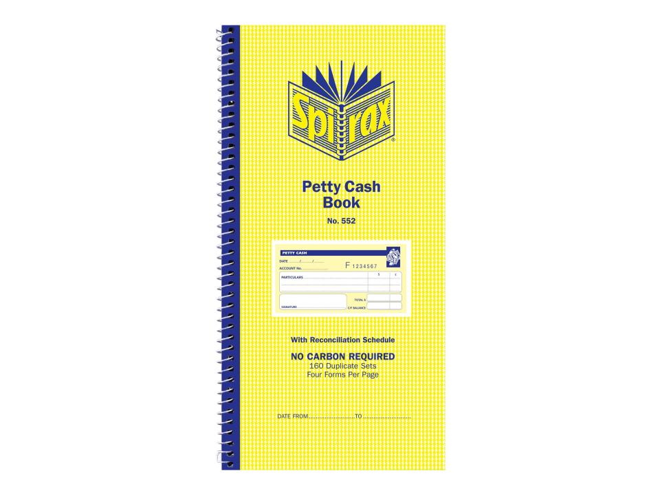 Spirax No.552 Petty Cash Book 4-To-View 160 Duplicates