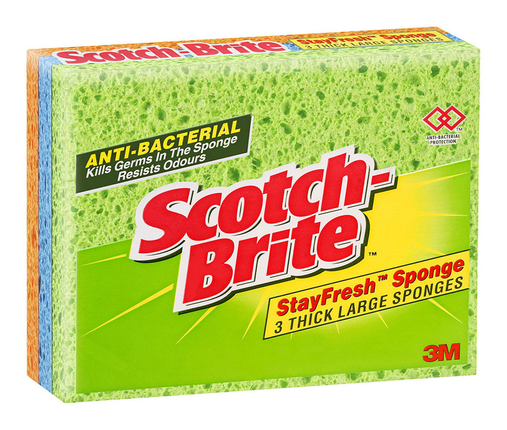 Scotch-Brite Antibacterial Thick Large Sponges 3 Pack