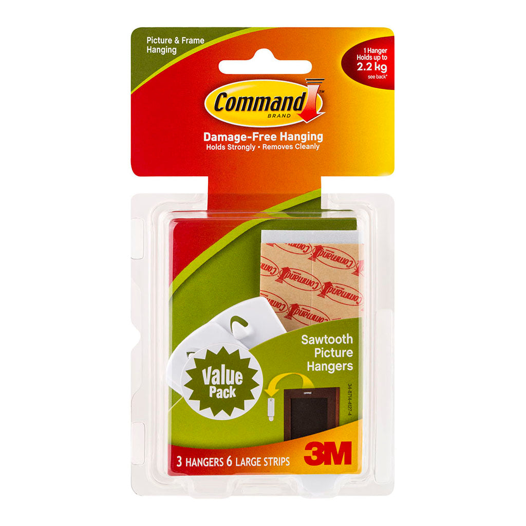 Command Picture Hanger 17042 Large White Sawtooth Pk/3