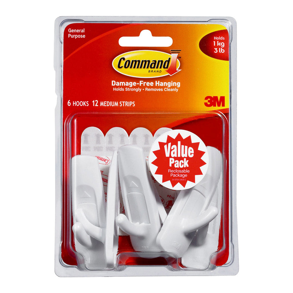 Command Hook 17001-6 Medium White Value Pk/6