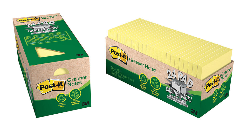 Post-it Greener Notes 654R-24CP-CY 76x76mm Yellow, Cabinet Pack of 24