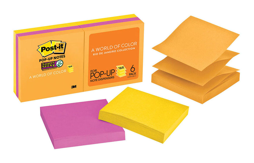 Post-it Super Sticky Pop Up Notes R330-6SSUC 76x76mm Rio, Pack of 6