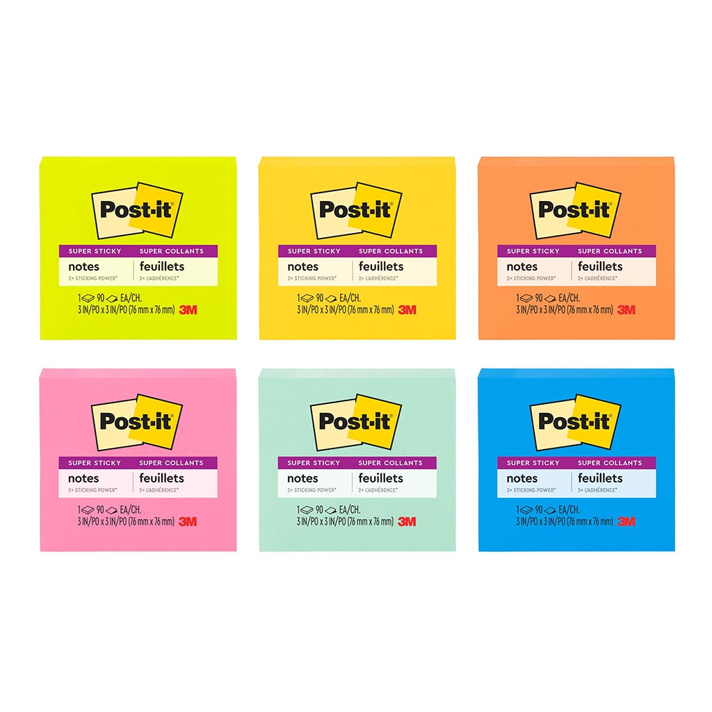 Post-it Super Sticky Notes 654-SSPK 76x76mm Assorted Pad