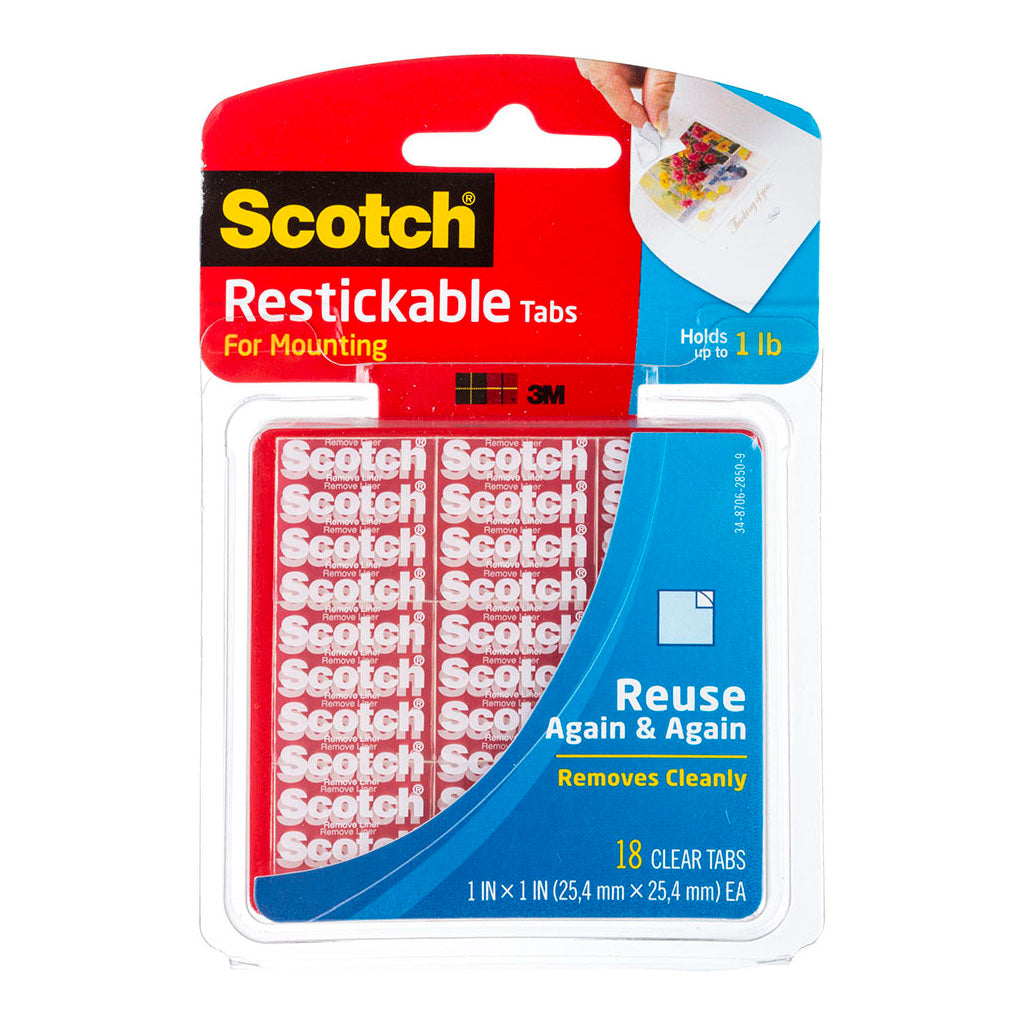 Scotch Restickable Mounting Tabs R100 25x25mm Pkt/18 tabs