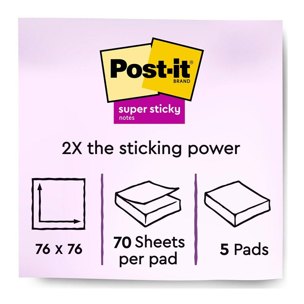 Post-it 100 Rec Super Sticky Notes 654R-5SST 76x76mm Oasis, Pack of 5