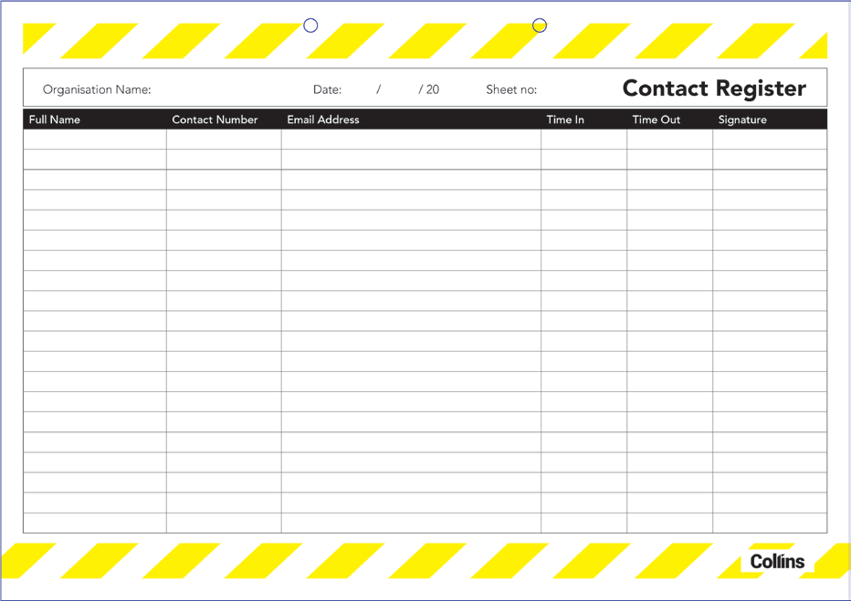 COLLINS COVID CONTACT REGISTER PAD 50 LEAF
