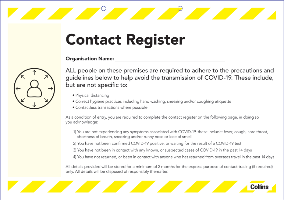 COLLINS COVID CONTACT REGISTER PAD 50 LEAF