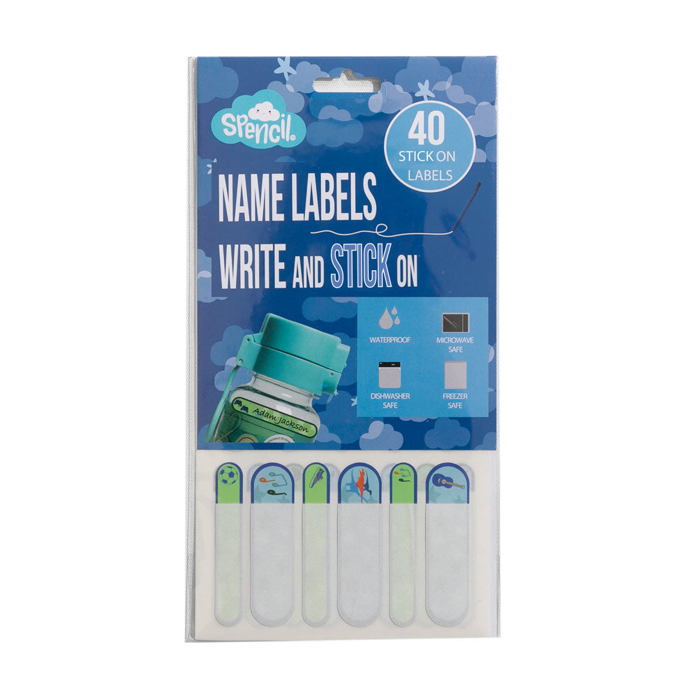 Spencil Write and Stick On Name Labels 40pk Blue