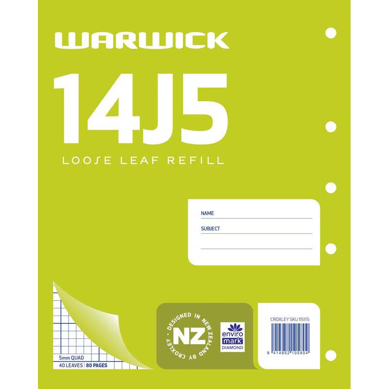 Warwick Refill 14j5 Loose Leaf 40 Leaf 5mm Quad 255x205mm