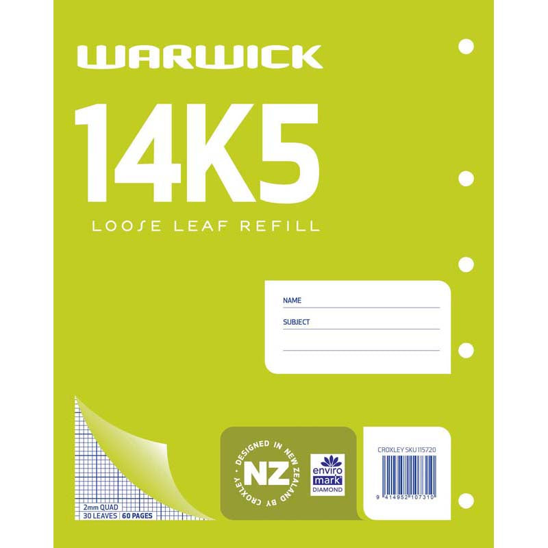Warwick Refill 14k5 Loose Leaf 30 Leaf 2mm Quad 255x205mm