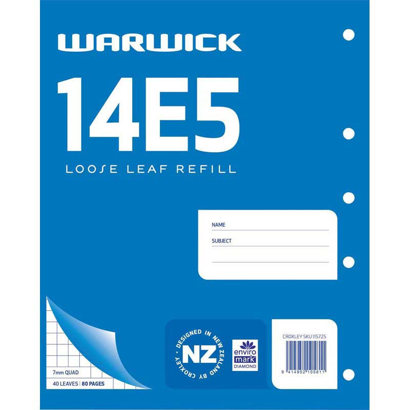 Warwick Refill 14e5 Loose Leaf 40 Leaf 7mm Quad 255x205mm